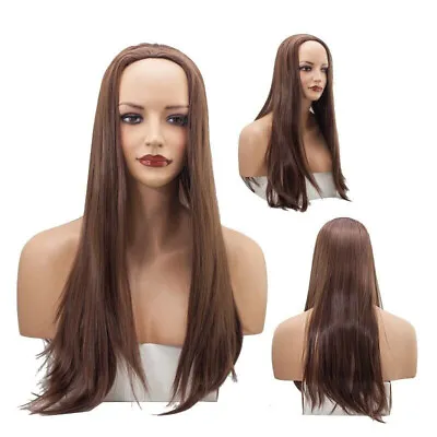 Womens Half Wig 3/4 Wig Chocolate Brown Long Straight 22  • £13.99