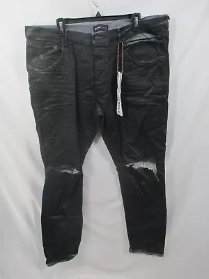 Purple Brand Mens Jeans 40X33 Black Distress P001 Leather Slim Fit Cotton New • $118.99