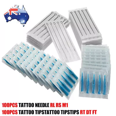 100x Disposable Tattoo Needle Pins Lining Shading Needles +100 Tattoo Tips Set • $27.08