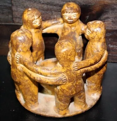 Mayan Circle Of Friends Statue Candle Holder Mexican Pottery 5 Dancers 7  Inch • $35.10