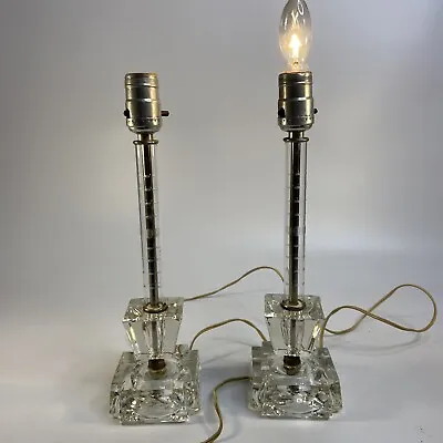 Pair Vintage Crystal Glass Boudoir Candlestick Bedside Table Lamps Etched Floral • $44.07