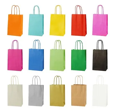 £2.25 • Buy SMALL BRIGHT PAPER PARTY BAGS - GIFT BAG WITH HANDLES - SIZE 14 X 21 X 8cm