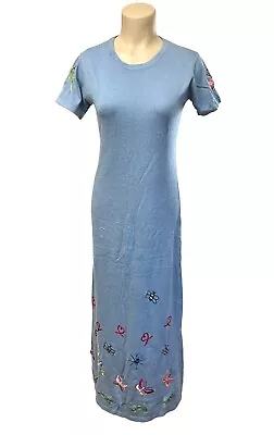 Vintage Michael Simon Blue Cashmere Lambswool Embroidered Sweater Dress Size S • $114.99