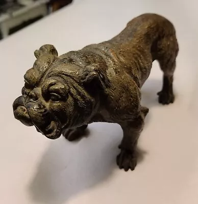 Large Vienna Bronze Bulldog Sculpture Cold-Painted Gilt Dog Austrian Antique • $349