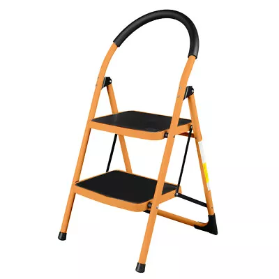 Heavy Duty Non-slip 2 Step Ladder Folding Steel Step Stool 330Lbs Load Yellow • $37.99