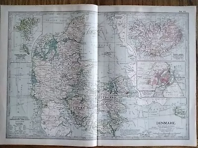 Denmark - Iceland Genuine 1901 Atlas Map • £1.99