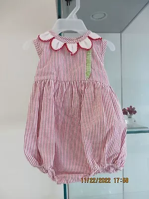Vive La Fete Girl Red Striped Seersucker Embroidered Petal Bubble 9mths NWT • $25.88