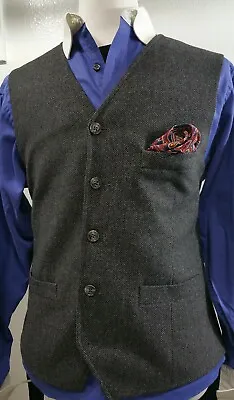 Joseph Abboud Men Heritage Gray 5 Button Vest Size XXL 44R Waistcoat Herringbone • $72
