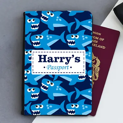 Personalised Shark Sea Life Boys Baby Kids Children's Passport Holder Cover • £9.99