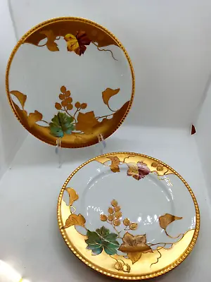 2 Vintage LRL Limoges Hand Painted Dinner Plates Heavy Gold Leaves/Grapes VGC • $90