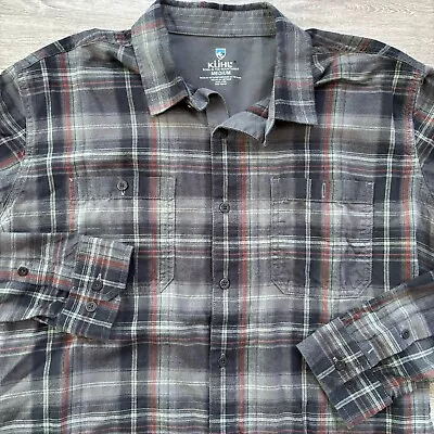 KUHL Shirt Fugitive Flannel Size Men's Medium 7202 Long Sleeve Black Red Plaid • $29.88