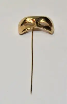 Vintage Goldtone Polished MASQUARADE MASK Shape Lapel Pin Tie Stick • £25.28