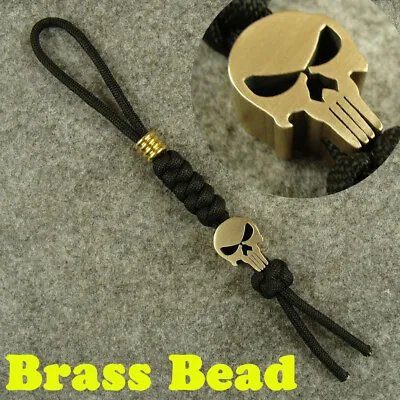 Solid Brass  Skull Shaped  Lanyard Bead Knife Paracord Beads Handmade Lanyard • $13.99