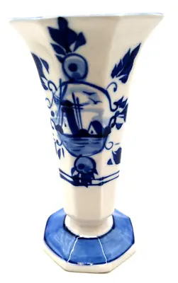  Blue Delft  Vase Small Blue And White Vase Vintage Holland Style • $21.25