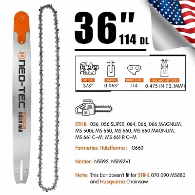 36  Guide Bar Chain 3/8  0.063  114DL For STIHL 064 066 MS650 MS660 MS661 G660 • $98