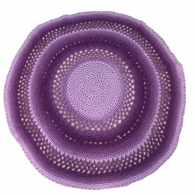 Handmade Crocheted Knitted Rag Rug Purple Family Round  33 “ VTG • $24.99