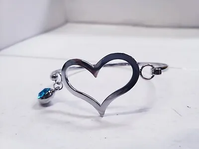 Qvc. Steel By Design Crystal Birthstone Heart Bangle Blue 7 L X 1/8 W • $18.43