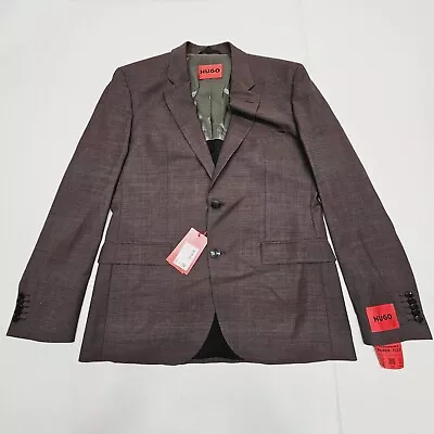 HUGO BOSS Mens 40R Dark Red Modern Fit Wool Blend Suit Jacket Blazer $445 • $99.99