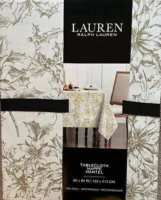 Ralph Lauren Cream With Gold Poinsettia Cotton Rectangle Table Cloth ~60 X 84 • £23