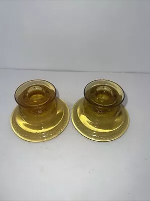 Pair Federal Madrid Amber Depression Glass Candlestick Candle Holders • $12.99