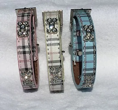 DOG/PUPPY COLLAR Tartan Check Plaid With Diamante Scottish Terrier Maltese Pom • £3.99