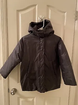 Zara Black Puffer Coat Jacket With Wraparound Collar Hooded Girls Size 9 • $21.99