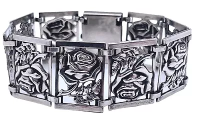 Vintage Sterling Silver Rose Panel Bracelet • $109