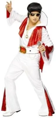 Smiffys Mens Elvis Costume Shirt Trousers Cape  Belt Size M Colour White An • $47.93