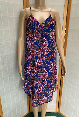 Mary & Mabel ~Women's  Blue/Red Floral Casual Dress XS~Fully Lined • $24.75