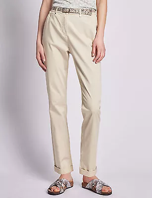 M&S Chinos Ladies Per Una Roma Rise Cotton Rich Straight Leg RRP £39.50  MS35 • £16.99