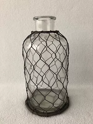 Chicken Wire & Glass Bottle Bud Vase Rustic Farmhouse Decor • $12.99