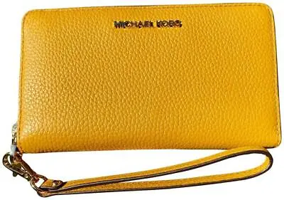 Michael Kors Jet Set Travel Phone Case Wallet Wristlet Marigold Leather $198 FS • $66.99