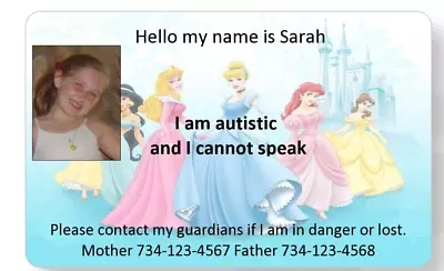 Medical ID Card For Autism (or Other) Customized With Any Info You Would Like • $7.99