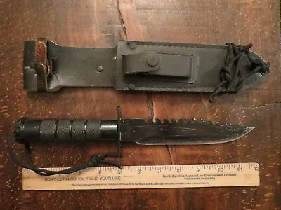 Vintage Military Survival Knife And Leather Belt Sheath/1980 • $22.99