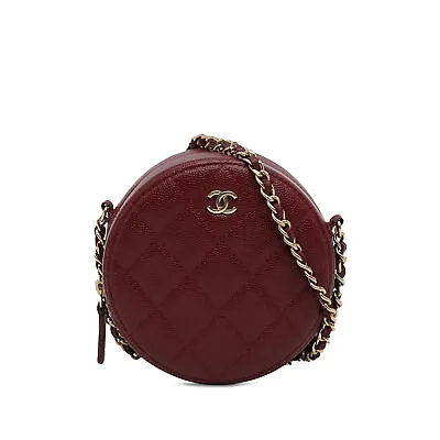 Authenticated Chanel Quilted Caviar Round Clutch With Chain Red • $1913.95