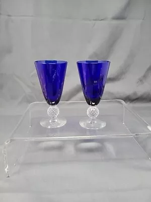 2 Morgantown Glass #7643 Golf Ball 5  Juice Glasses Ritz Blue • $22