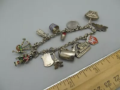 Vtg Charm Bracelet Mostly Sterling Silver Charms Scottish Bagpipes Travel Etc • $24.99