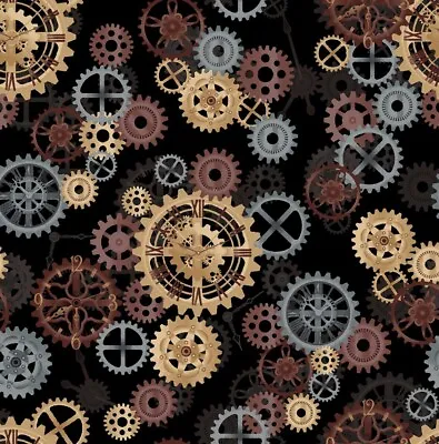108” Quilt Back Steampunk Black Gears Quilting Fabric (2yd-min) • $19.50