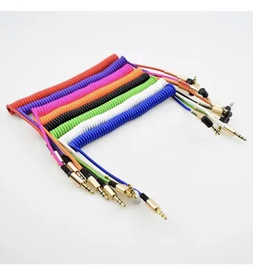 £3.19 • Buy Coiled Audio Aux Cable 3.5mm Stereo Jack To Jack Spiral Headphone IPod Car Lead 