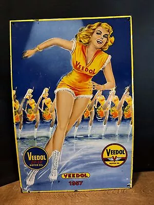 1957 Vintage Style “veedol Motor Oil” Gas & Oil Porcelain Sign 18 Inch • $119