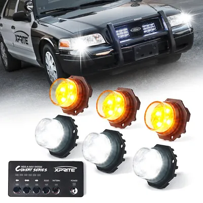 Xprite 6x White/Amber LED Strobe Lights Kit Hideaway Car Truck Emergency Warning • $60.66