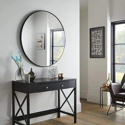 Black Metal Round Mirror Large Circular Wall Bathroom Modern Contemporary Mirror • £115