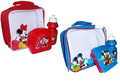 Mickey /Minnie Mouse Lunch Bag Star Insulated 3 Piece Sandwich Box Sports Bottle • £8.99