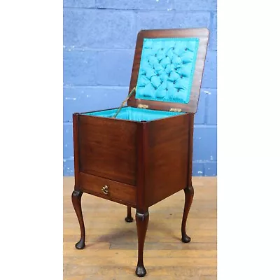 Vintage Mahogany Work Box Or Sewing Box Freshly Relined & Raised On Cabriole Leg • £320