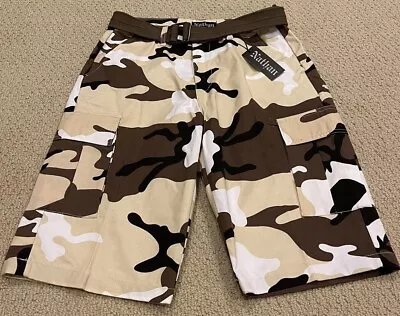 NWT Men’s Nathan Brown Camo Camouflage Belted Cargo Pocket Shorts ALL SIZES • $21.99