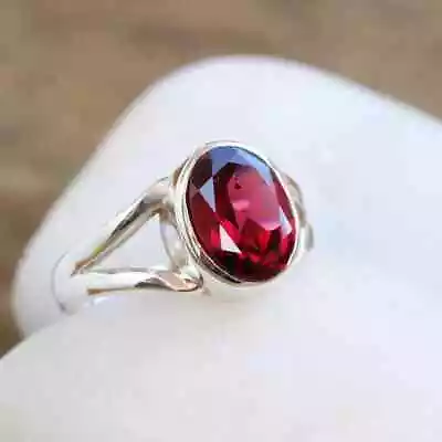 Garnet Gemstone Ring Handmade 925 Silver Statement Birthday Ring All Size MK1152 • $13.49