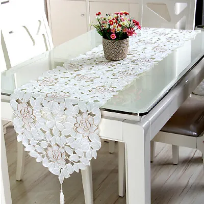 White Lace Table Runner Mats Vintage Embroidered Flower Doily Dining Room Decor • £9.71