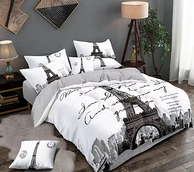 $29 • Buy All Size Bed Ultra Soft Quilt Duvet Doona Cover Set Bedding Paris Eiffel Tower