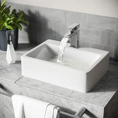 Luxhause Cloakroom Rectangle Counter Top Basin Rounded Edges Bathroom Sink • £46.99