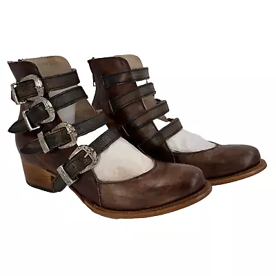 Freebird Scarlett Brown Leather Strap Buckles Zip Ankle Boots Women’s US Size 11 • $199.99